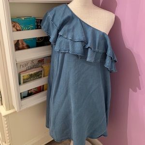 Zara Blue Jean One shoulder Dress | L